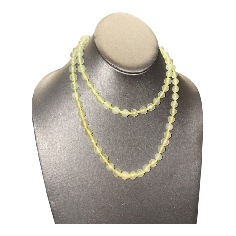 Vintage Translucent Yellow Glass Beaded Long Necklace Soft Glow Knotted J26
